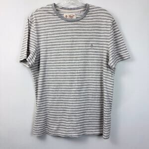 Penguin by Munsing Wear Mens gray white striped short sleeve T shirt with logo